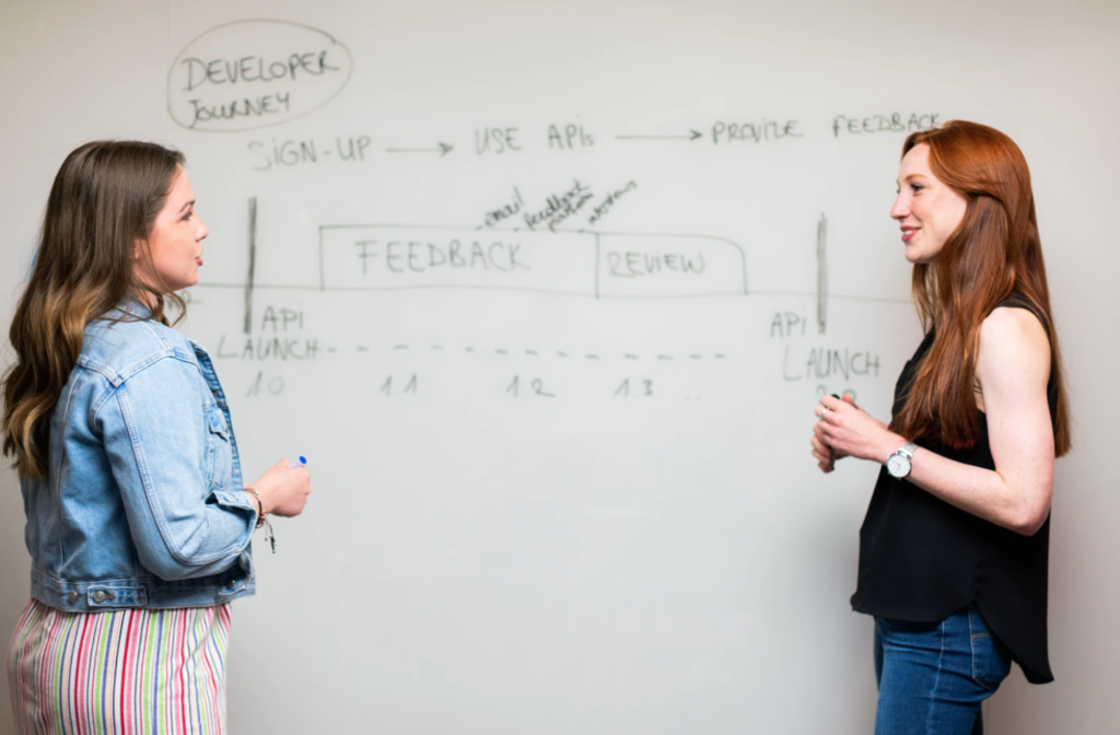 professors at the university of calgary, two women standing in front of white board