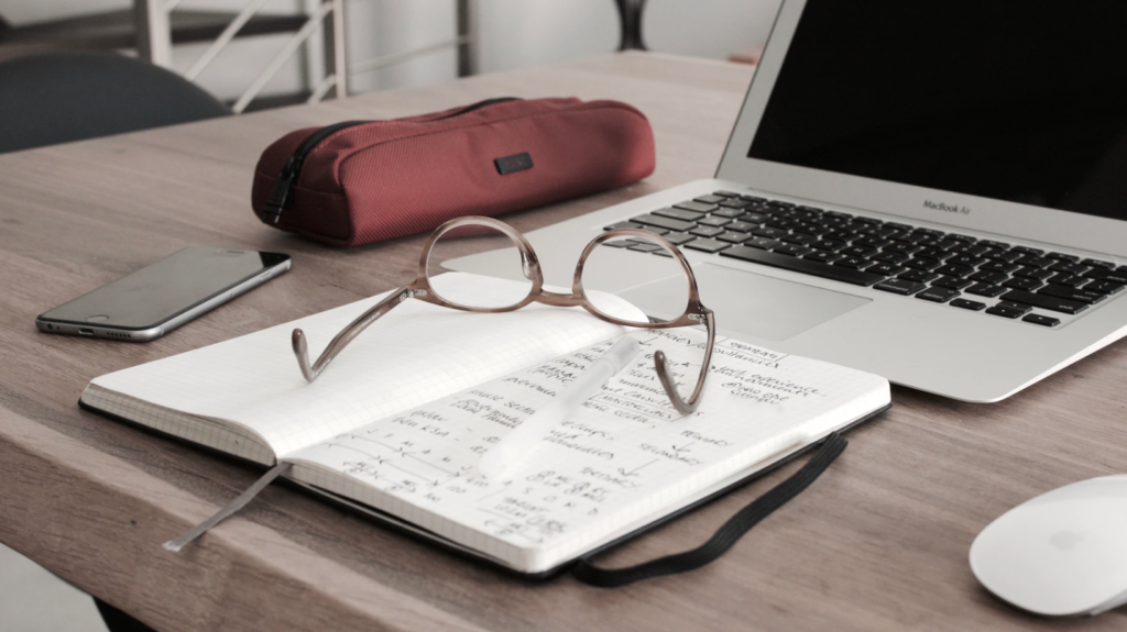 laptops and notebook, glasses