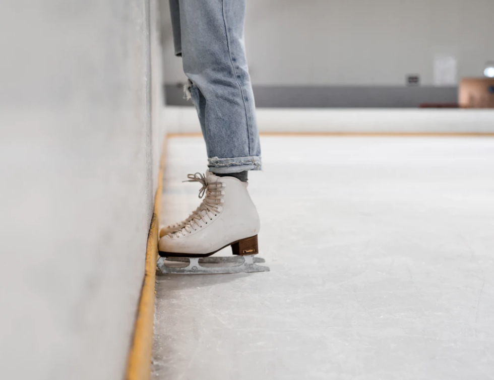 recreational skating, figure skates and jeans