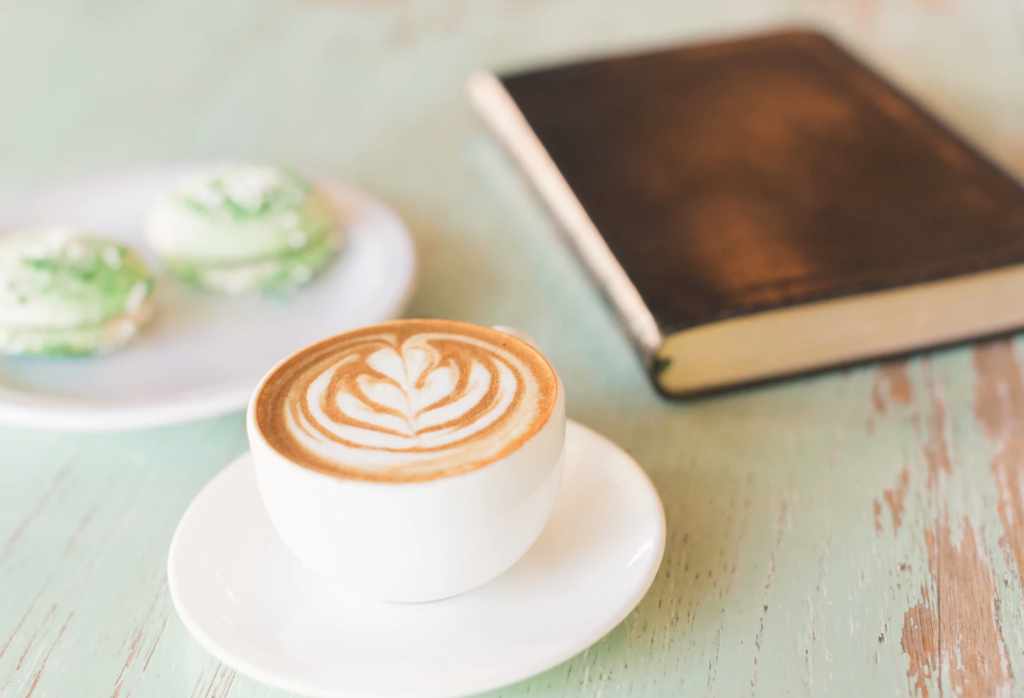 treats at the university of toronto, green table, coffee and book