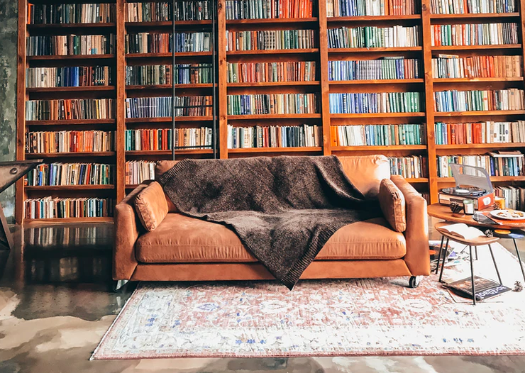 unique libraries sofa with blanket